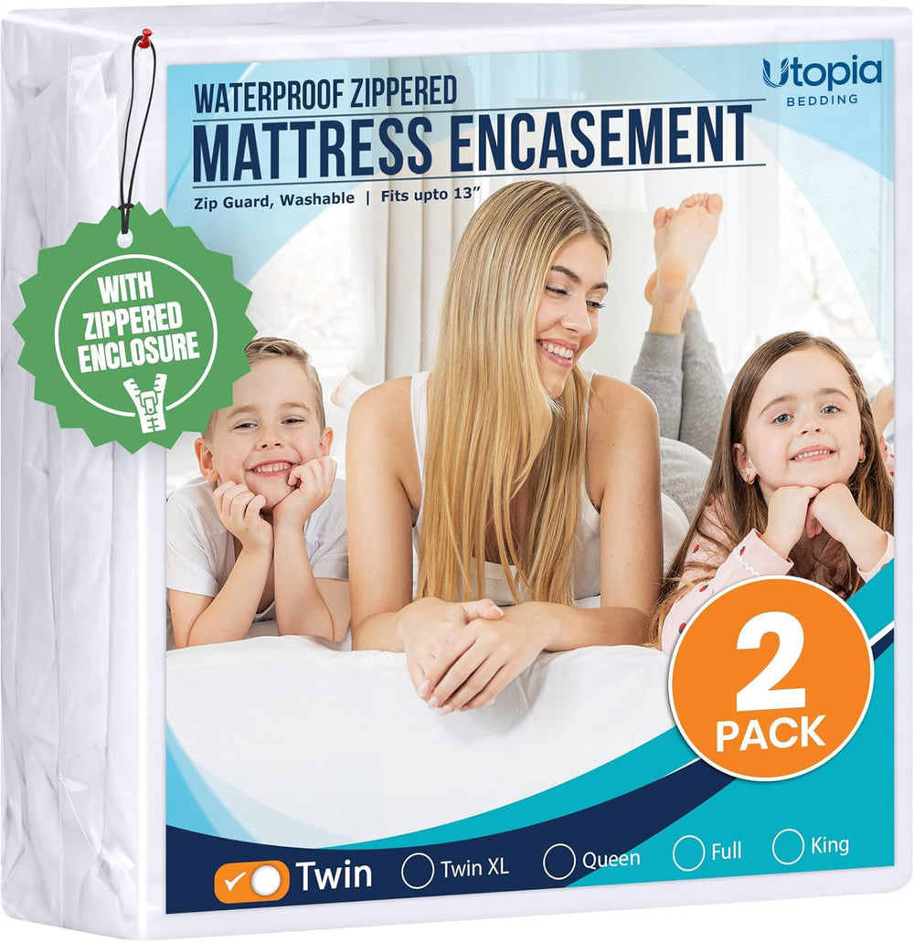 Utopia Bedding twin protector front packaging showing product benefits