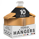 Utopia Home front view of ten slim wooden hangers showing neat uniform alignment