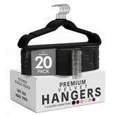Utopia Home front view of 20-pack black velvet hangers for neat closets