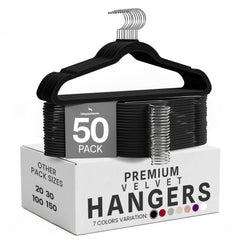 Utopia Home front view of 50-pack velvet hangers showing tidy closet benefit