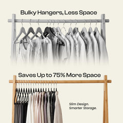 Utopia Home hangers in closet maximizing space and simplifying outfit selection