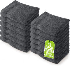 Utopia Towels stacked grey washcloths showing neat pack and absorbency benefit