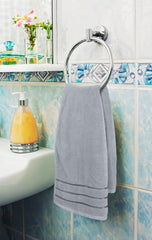 Utopia Towels stacked hand towels on vanity showing neat storage and quick-dry benefit