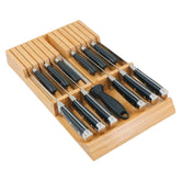 Utoplike bamboo organizer front view showing compact knife storage and neatness