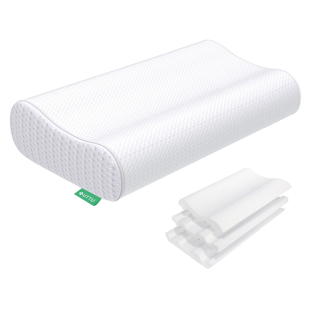 UTTU pillow front view showing contour and queen size benefit support