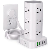UWIWUTEI front view power tower showing outlets and USB ports for organized charging
