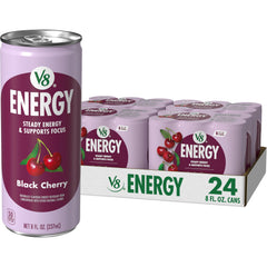 V8 Energy black cherry front can showing branding and flavor for quick recognition and choice