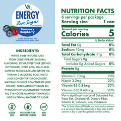 v8 energy label detail highlighting caffeine amount and ingredient clarity