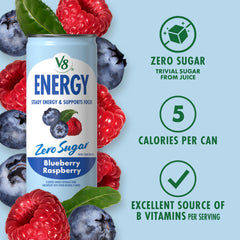 v8 energy poured into glass for visual refreshment and serving idea