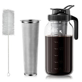 VA1KENE front view of glass pitcher showing capacity and label for durable storage