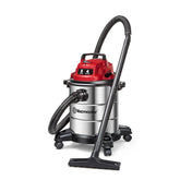 Vacmaster front view showing red body and handle for easy transport and storage