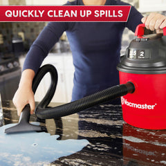 Vacmaster VOM205P hose connection closeup illustrating secure fit and strong suction