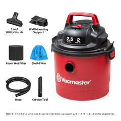 Vacmaster VOM205P mounted on wall saving floor space and staying accessible