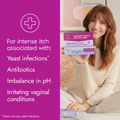 Vagisil cream texture on fingertip showing soothing, non‑greasy finish
