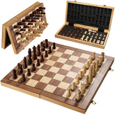 Vahome 17-inch open wooden chessboard showing full playing surface and pattern, showcasing portability
