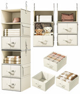 Vailando front view of beige hanging organizer showing shelves and drawers for quick access