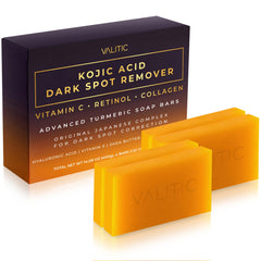 VALITIC front packaging showing four turmeric soap bars and brightening benefit