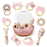 Vanplay front packaging showing full pink rattle set and clear benefits