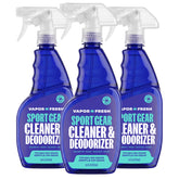 Vapor Fresh front packaging showing three 16oz bottles and benefits