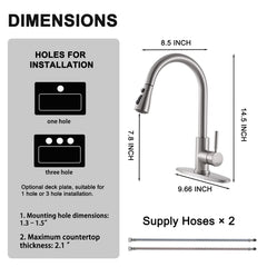 VAPSINT pull-down hose fully extended over sink showing 18-inch reach for thorough cleaning benefit