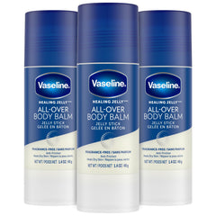 Vaseline front packaging showing three fragrance-free balm sticks for travel convenience