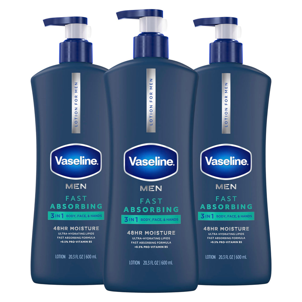 Vaseline front packaging 3ct showing product and size benefit quick hydration