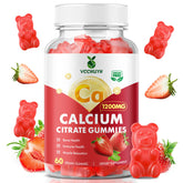 VCCHUYH front packaging showing bottle and strawberry flavor, clear benefit of easy daily calcium