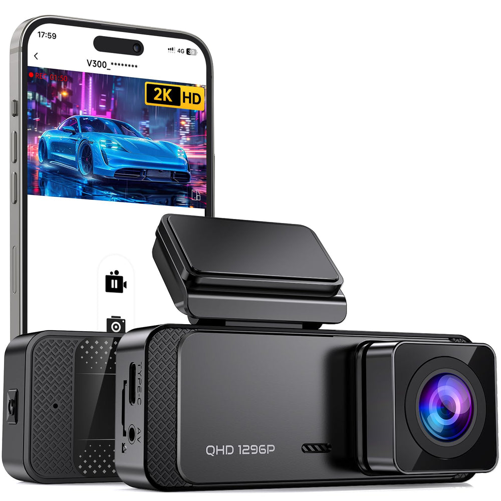 Veement V300 front view showing camera body and lens for clear road capture
