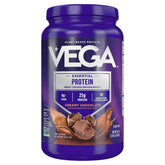 Vega tub front view showing label and chocolate flavor for quick identification and benefits