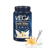 Vega vanilla front packaging showing tub and label for quick identification and confidence