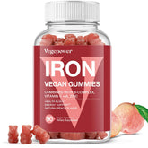 VEGEPOWER jar front view showing peach gummies and label benefit convenient intake