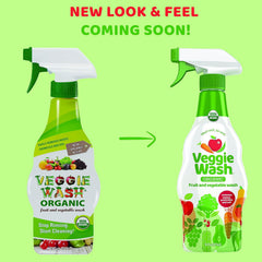 Veggie Wash spraying onto apple to loosen wax and residue