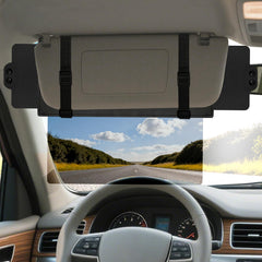 Veharvim front view visor attached showing full windshield glare reduction and clearer road view