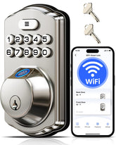 Veise front-facing lock showing satin nickel finish and secure entrance benefit