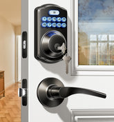 Veise KS01B front view matte black showing sleek keypad and handles for modern curb appeal