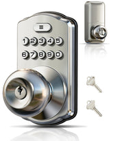 Veise KS03 front view in satin nickel showing sleek keypad and handle benefit: modern curb appeal