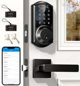Veise front view matte black lock showing sleek lever and keypad, enhancing curb appeal