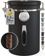 Veken front view of stainless steel canister showing sleek finish and capacity benefit
