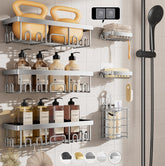 Veken front view large caddy holding bottles for better shower organization