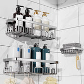 Veken shower caddy front pack showing three-piece set and easy installation benefit