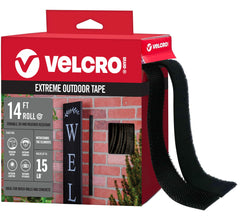 VELCRO Brand roll showing full 14 ft tape for heavy-duty outdoor mounting