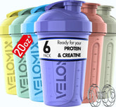 VELOMIX pastel six-pack front view showing organized bottles and clear benefits
