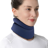 Velpeau front view of blue neck brace showing secure fit and comfort