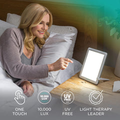 Verilux HappyLight Lucent thin side profile highlighting portability and space-saving design