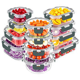 VERONES front view of 12-pack glass containers showing lids and organized set benefit