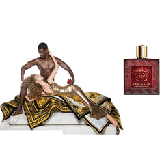 Versace Eros Flame next to ruler showing 100ml bottle size and travel planning benefit