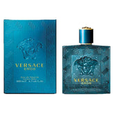 Versace Eros front bottle showing iconic logo and luxurious presentation benefit