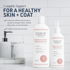 Veterinary Formula shampoo pump close-up highlighting gentle dispensing for controlled baths