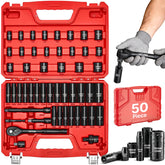 VEVOR front view of open 50-piece case showing organized sockets and accessories for quick access