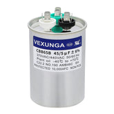 VEXUNGA front view showing capacitor label and ratings for quick identification.
